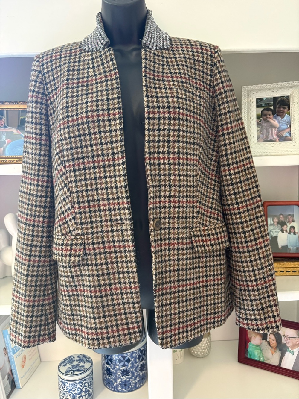 J. Crew Regent Houndstooth Tailored Blazer - Rhinestone Collar - Picture 2 of 5